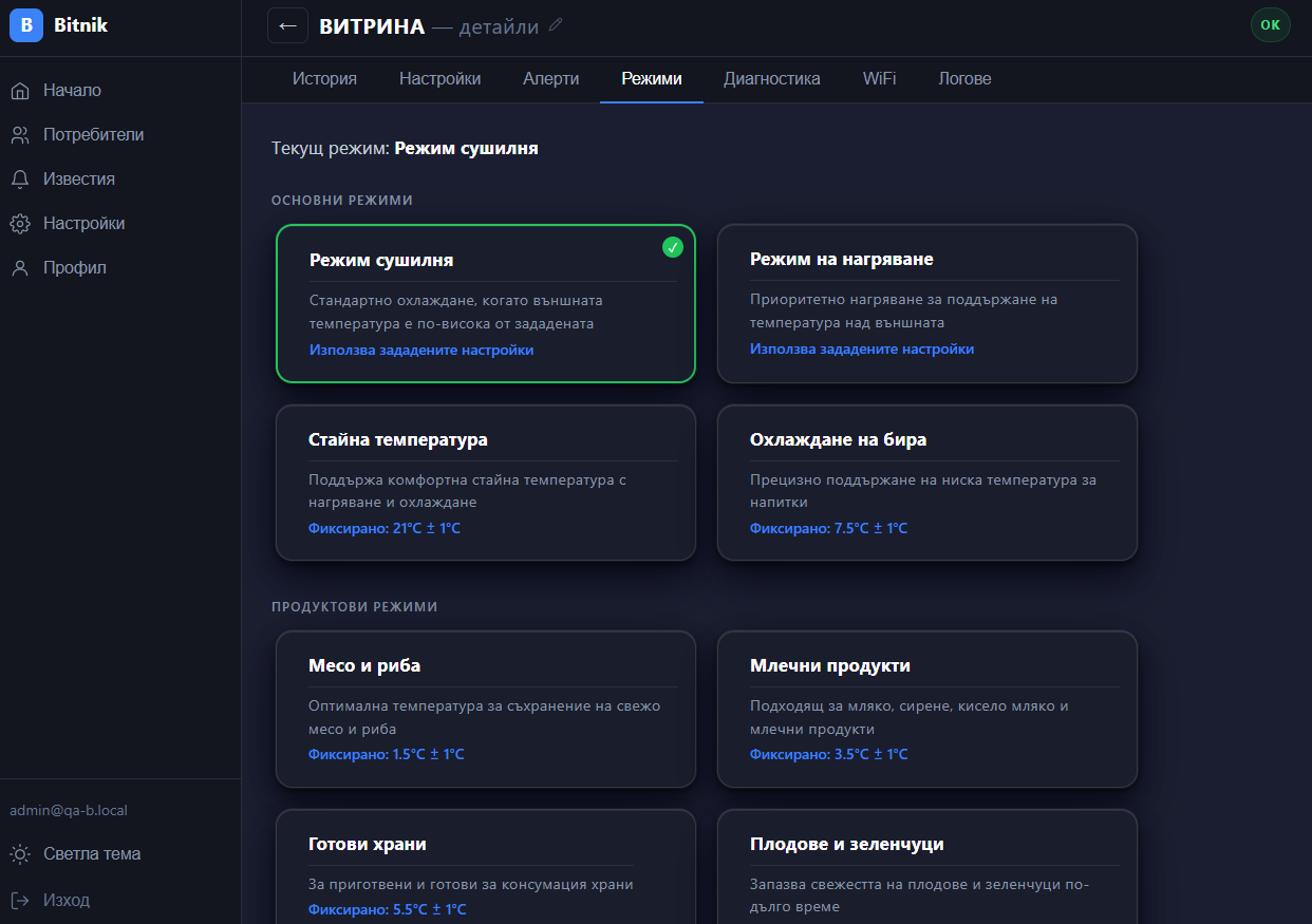Bitnik Cloud — Готови режими на работа